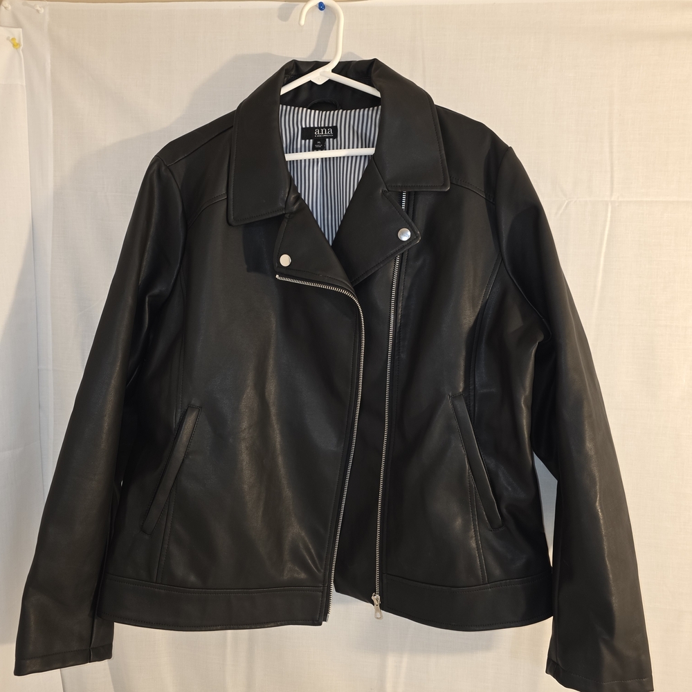 Black Faux Leather Moto Jacket by ANA Sz XL